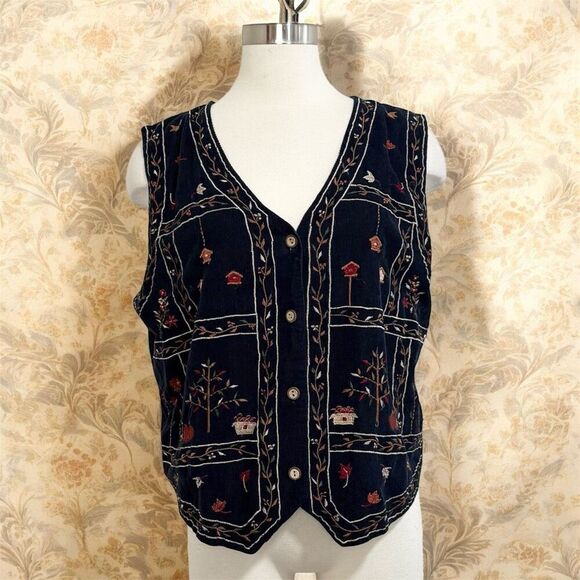 Vintage Bobbie Brooks 90s Blue Corduroy Autumn Fall Vest Tan Medium - Picture 1 of 8